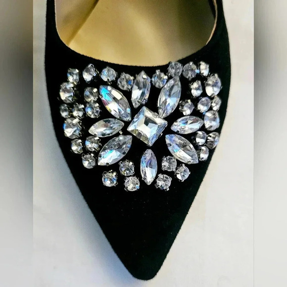 Adrienne Vittadini  Fine Leather Rinestone Black Suede Back Buckle Heel Shoe sz7 - Picture 5 of 11